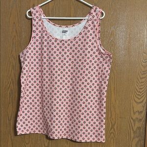 Lands' End Red and White Patterned Tank Top Size 1X